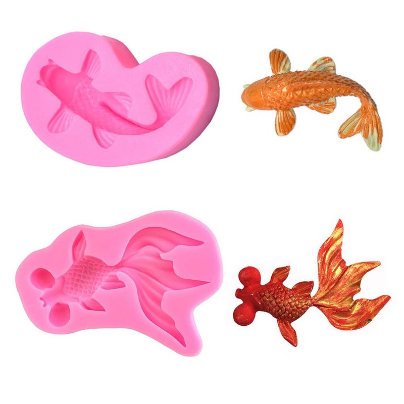 HiParty 2Pcs/Set Koi Fish & Goldfish Fondant Mold, Carp Silicone Molds for Chocolate Candy Cake Cupcake Decoration Gum Paste Polymer Clay Soap Resin Crayon Melts - Image 1